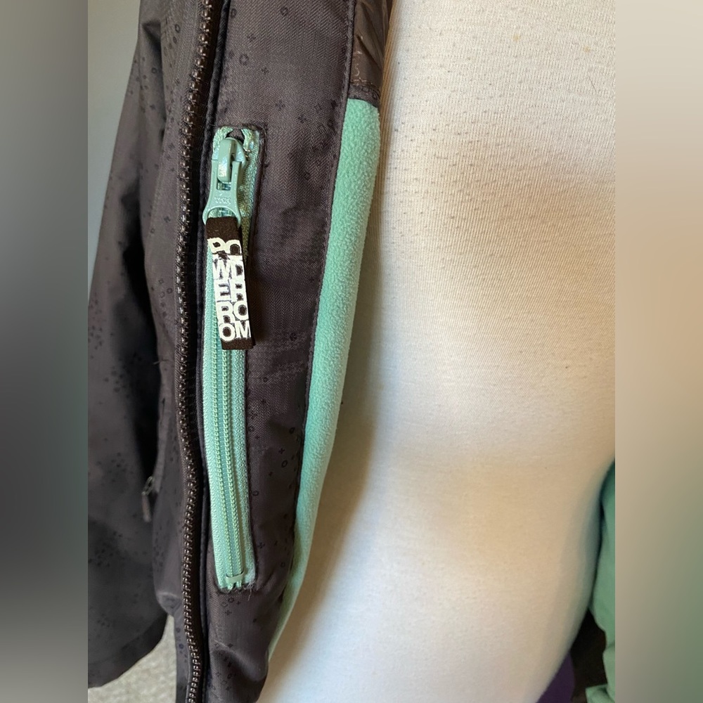 powder room CORE polar fleece snowboarding/ski jacket brown w/faux fur hood Med - Picture 10 of 15